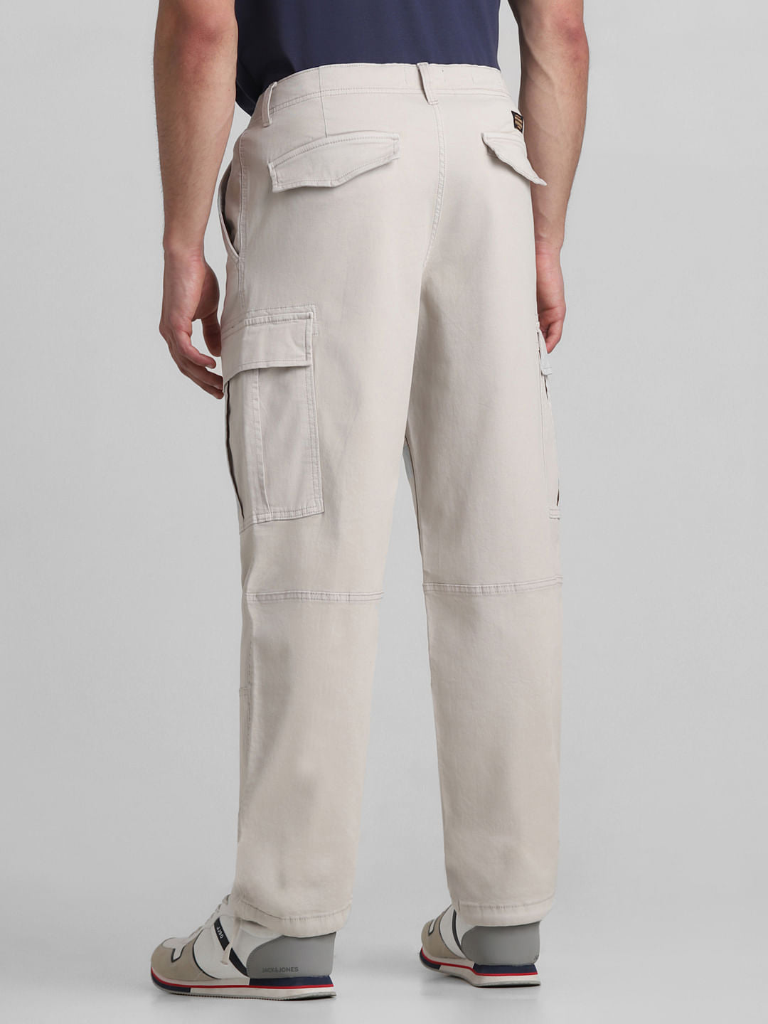 Cream Mid Rise Cargo Pants