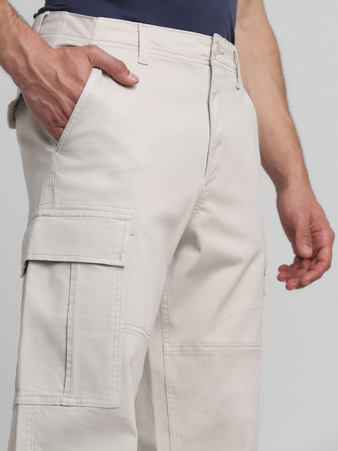 Cream Mid Rise Cargo Pants