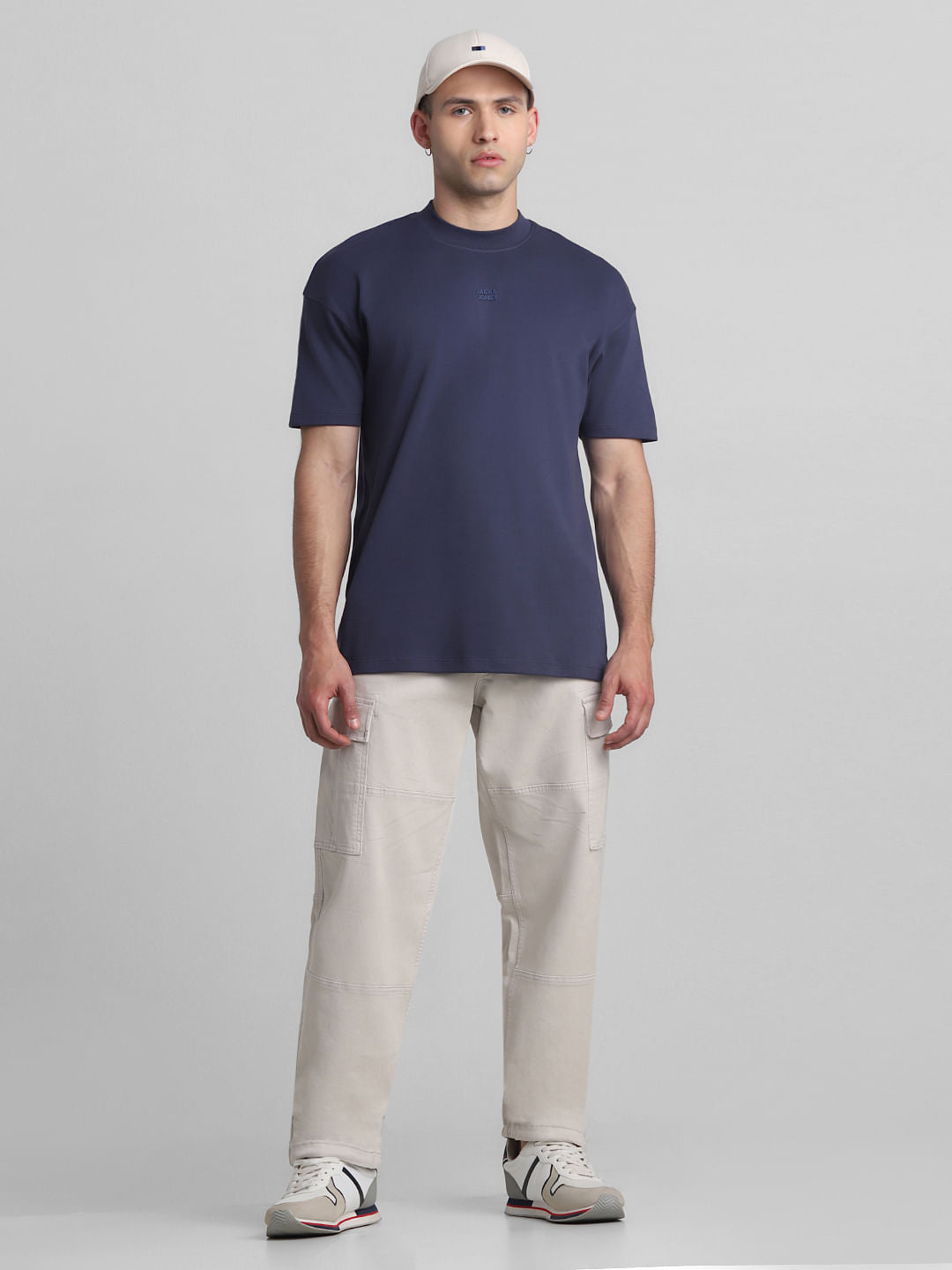 Cream Mid Rise Cargo Pants