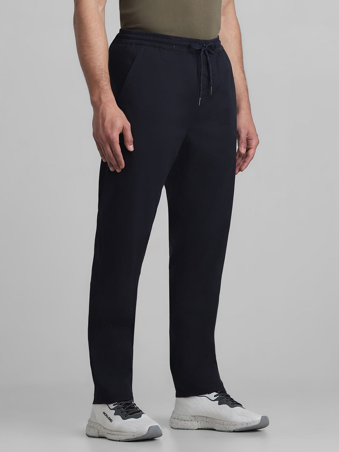Navy Blue Mid Rise Casual Pants