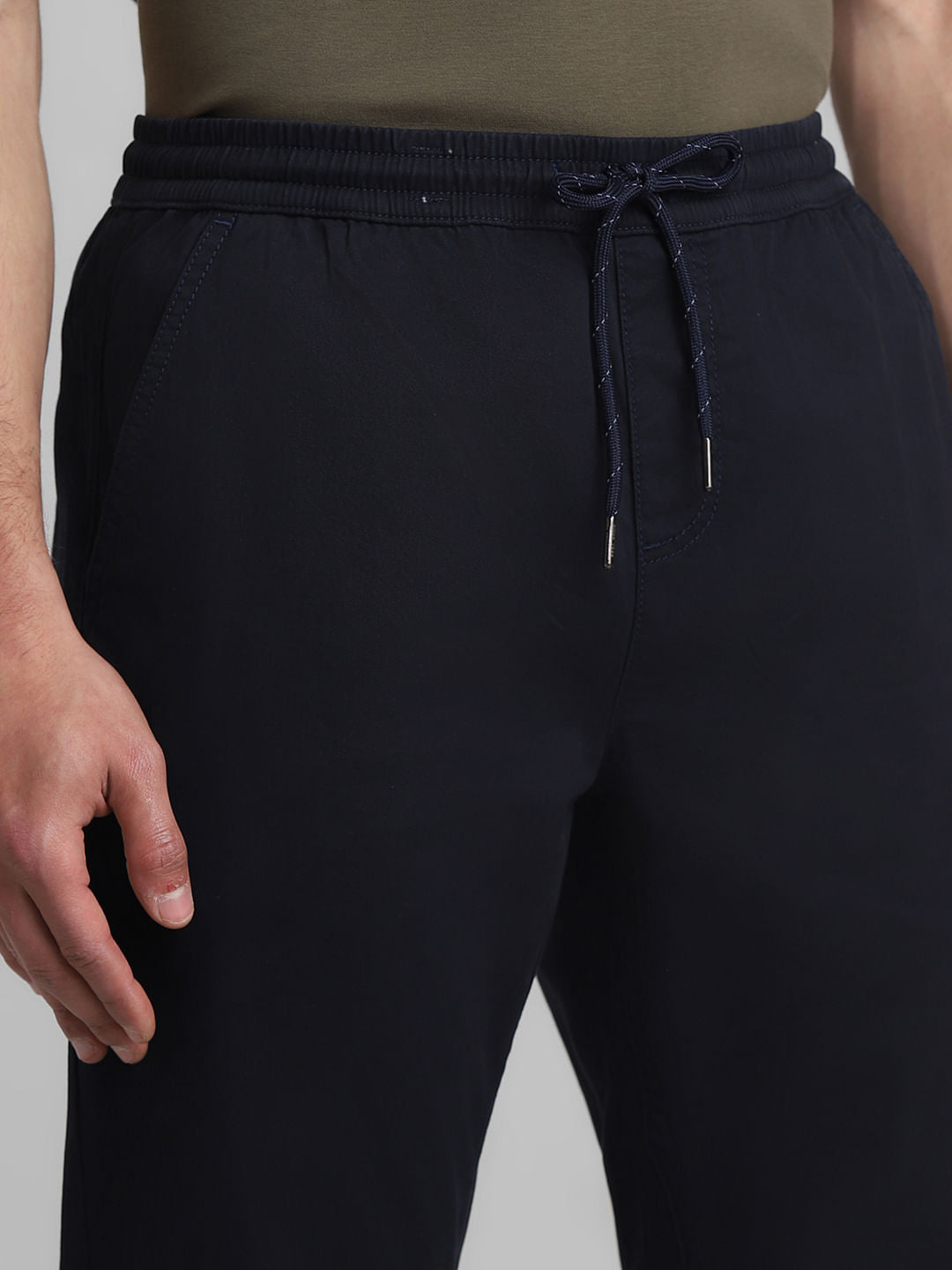 Navy Blue Mid Rise Casual Pants