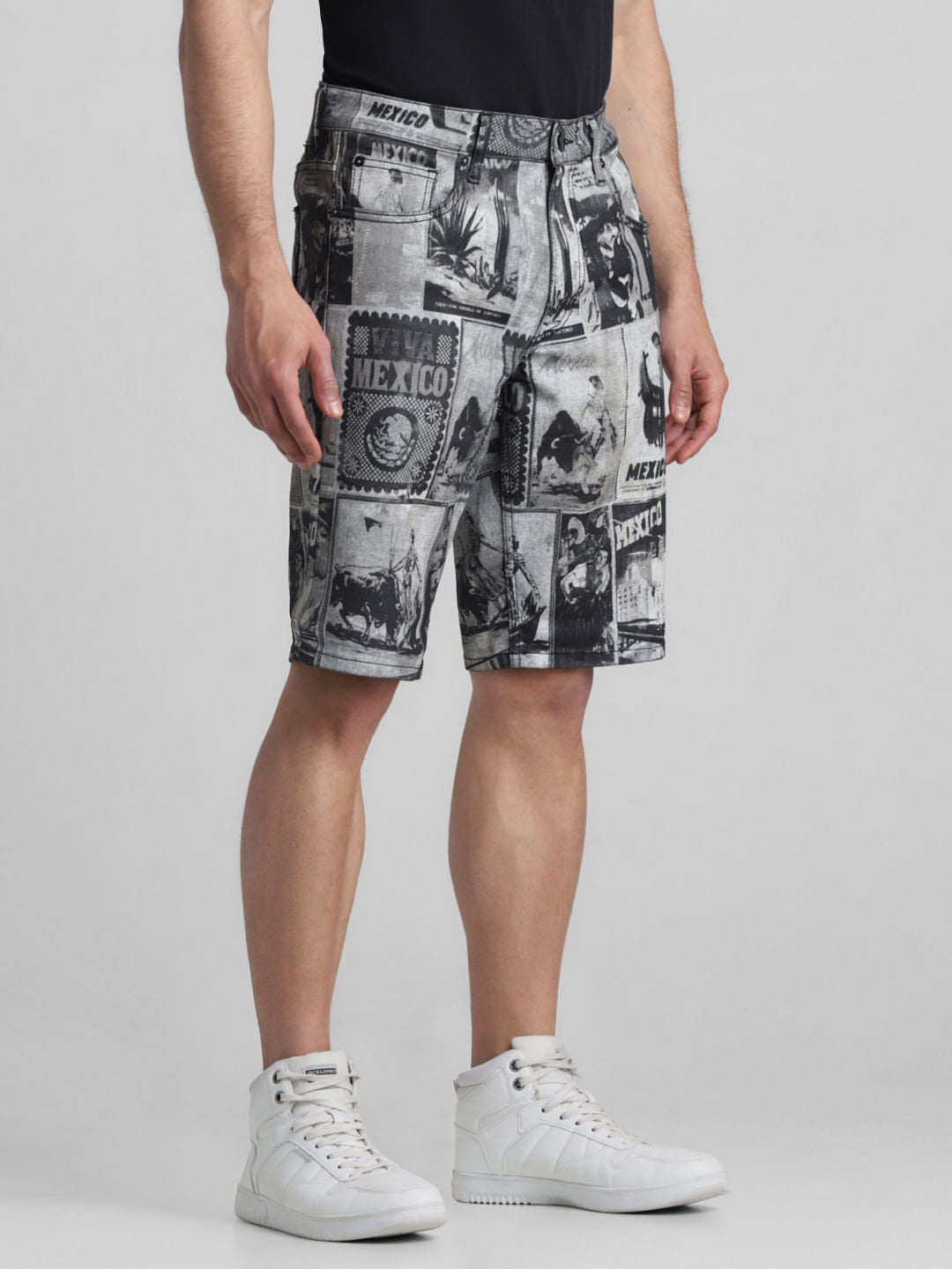 Black Printed Co-ord Set Denim Shorts
