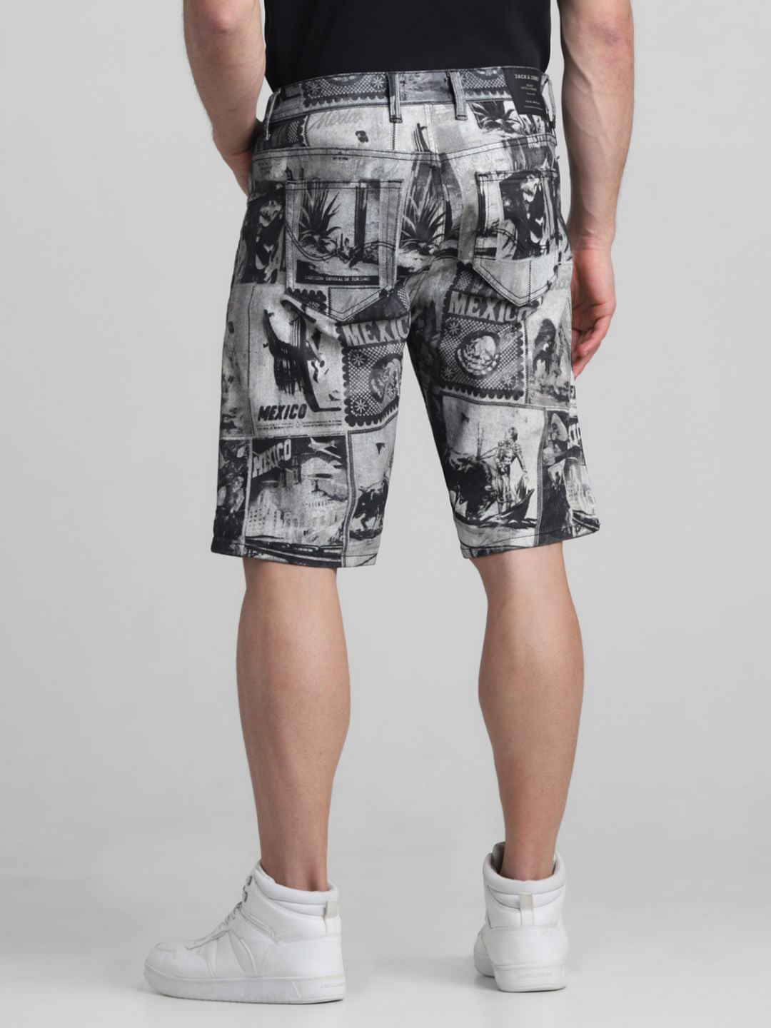 Black Printed Co-ord Set Denim Shorts