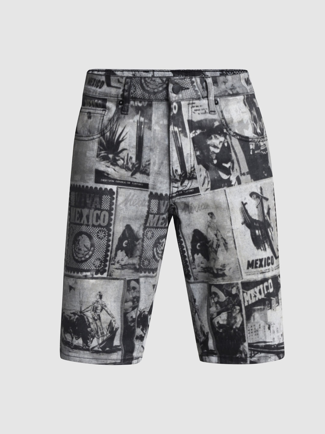 Black Printed Co-ord Set Denim Shorts
