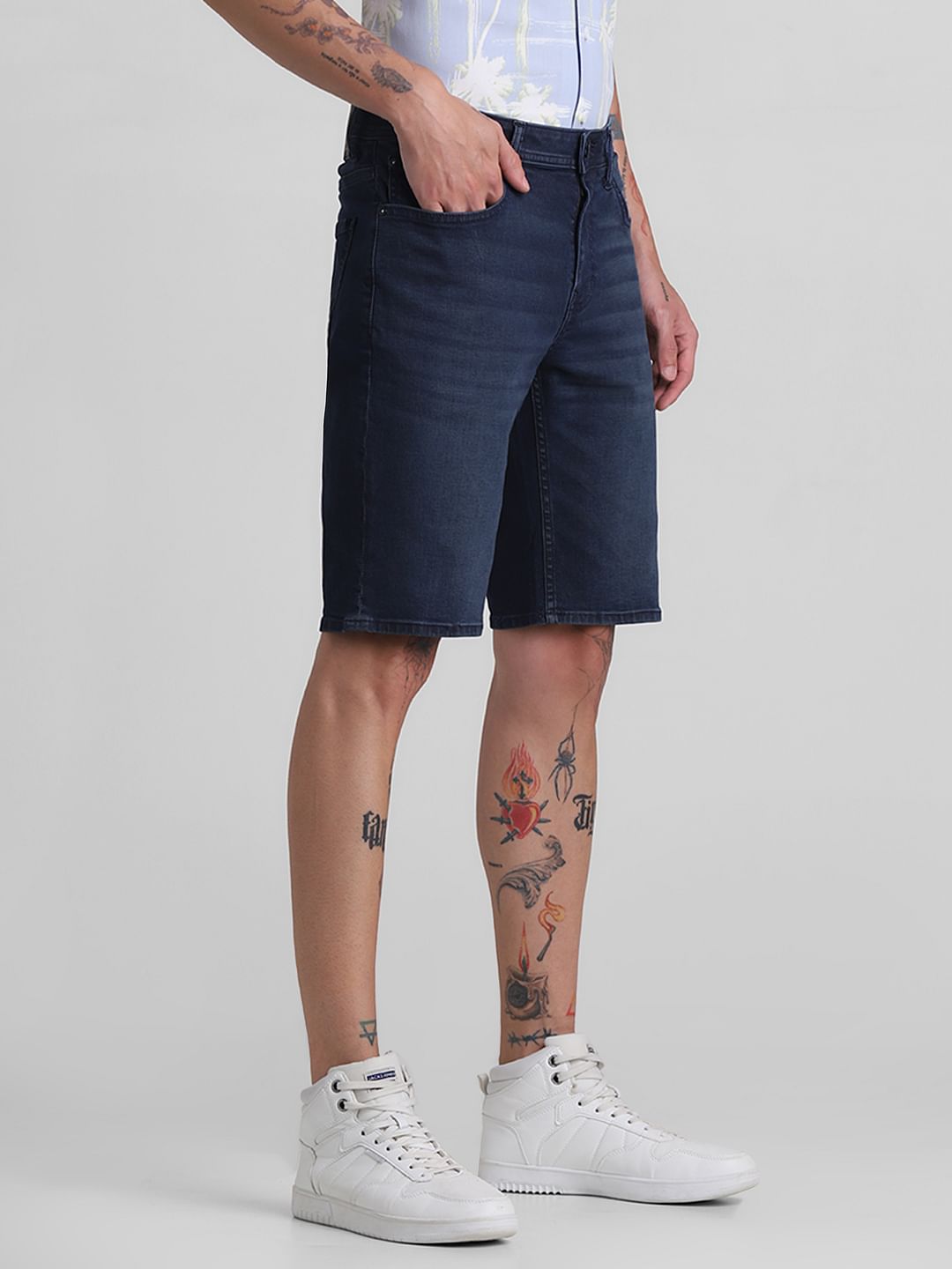 Dark Blue Low Rise Denim Shorts
