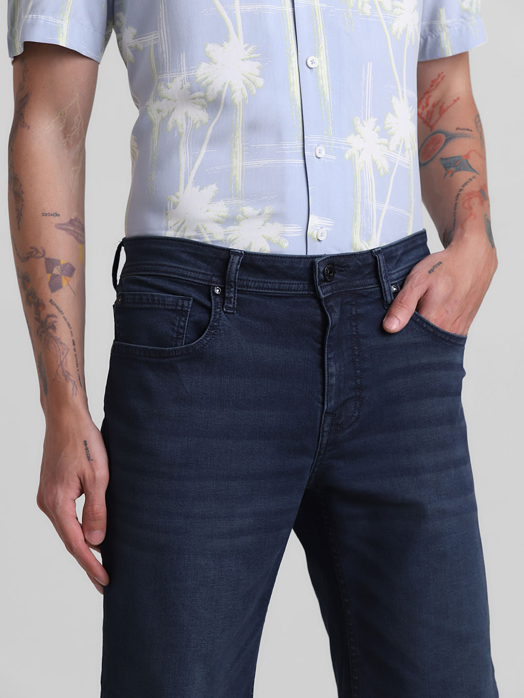 Dark Blue Low Rise Denim Shorts