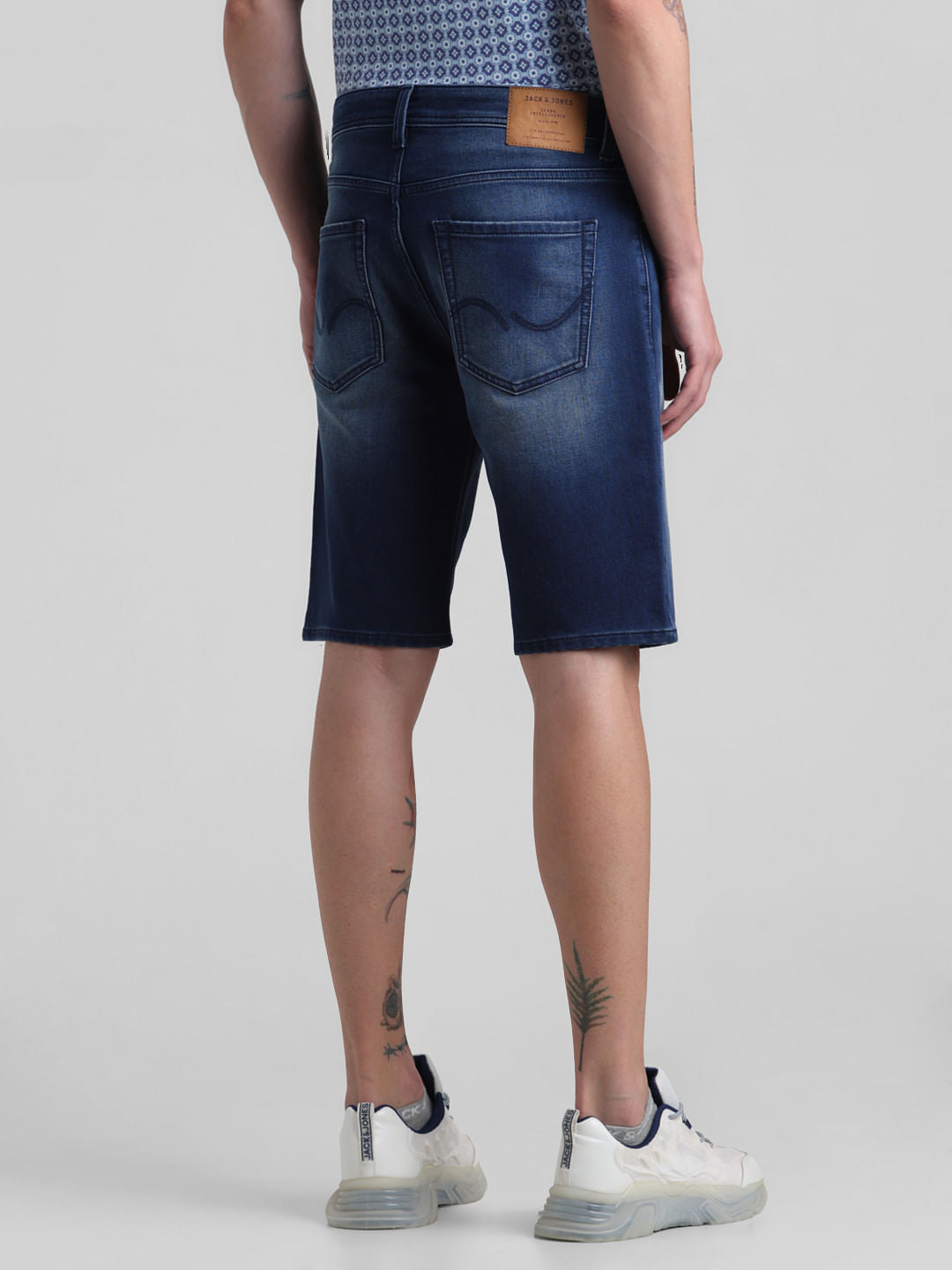 Blue Low Rise Washed Denim Shorts