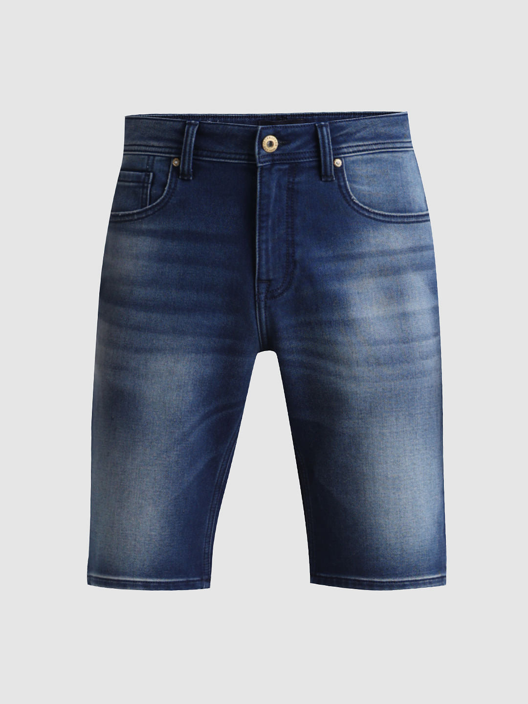 Blue Low Rise Washed Denim Shorts