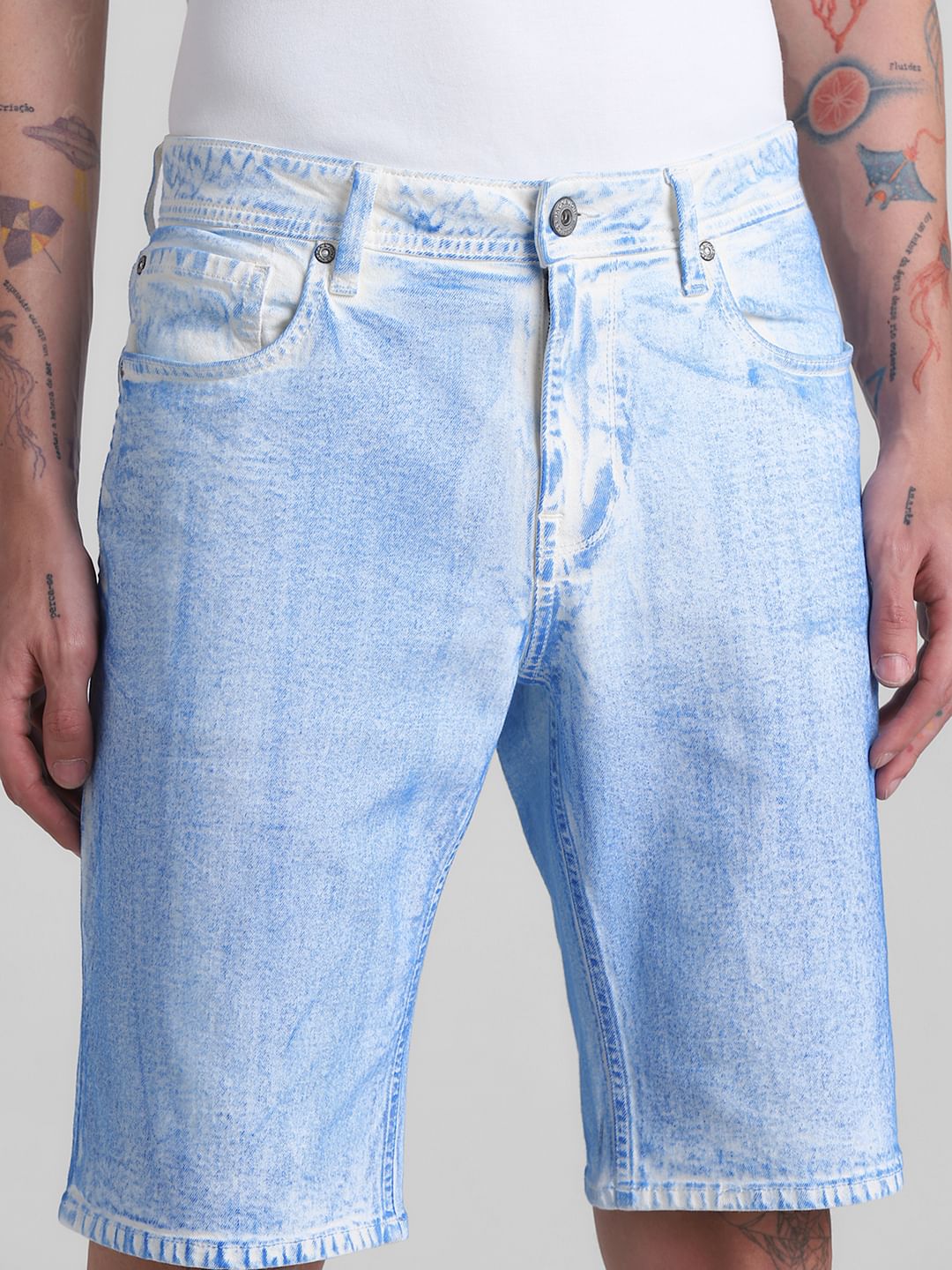 White Washed Co-ord Set Denim Shorts