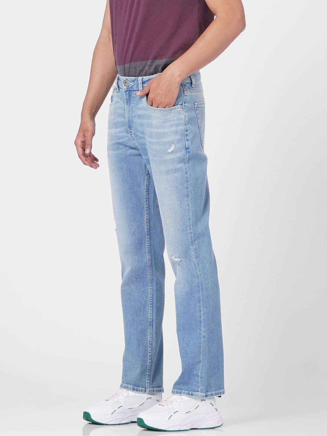 Light Blue High Rise Torn Bootcut Jeans