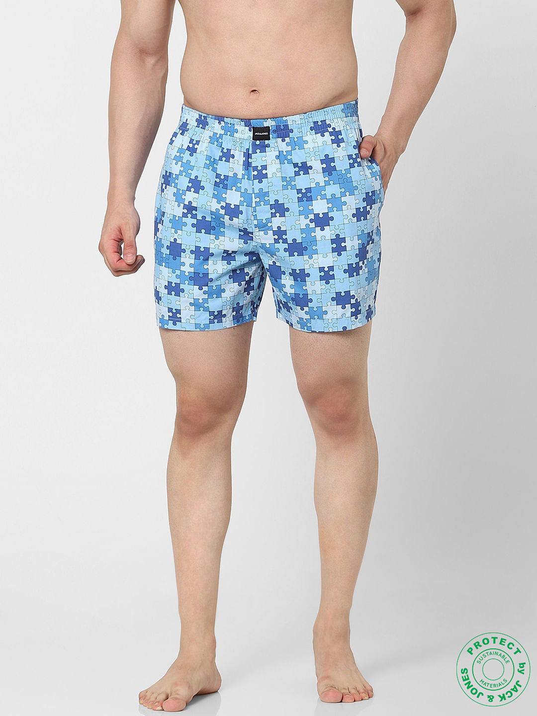 Blue Puzzle Print Boxers - S