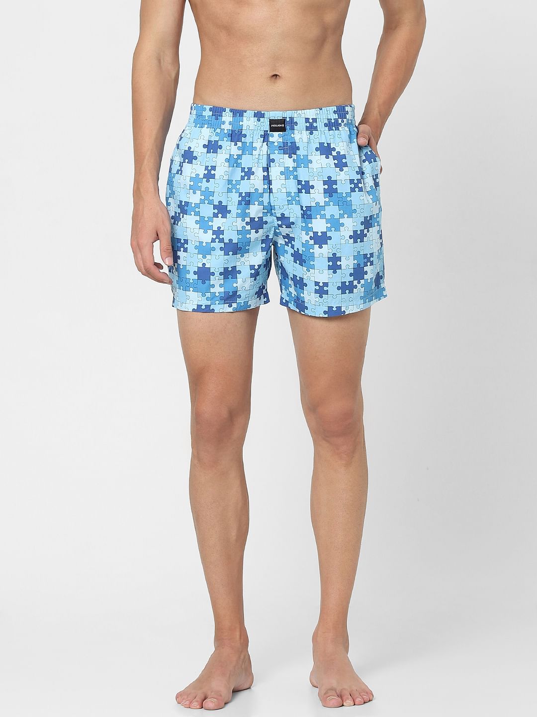 Blue Puzzle Print Boxers - S