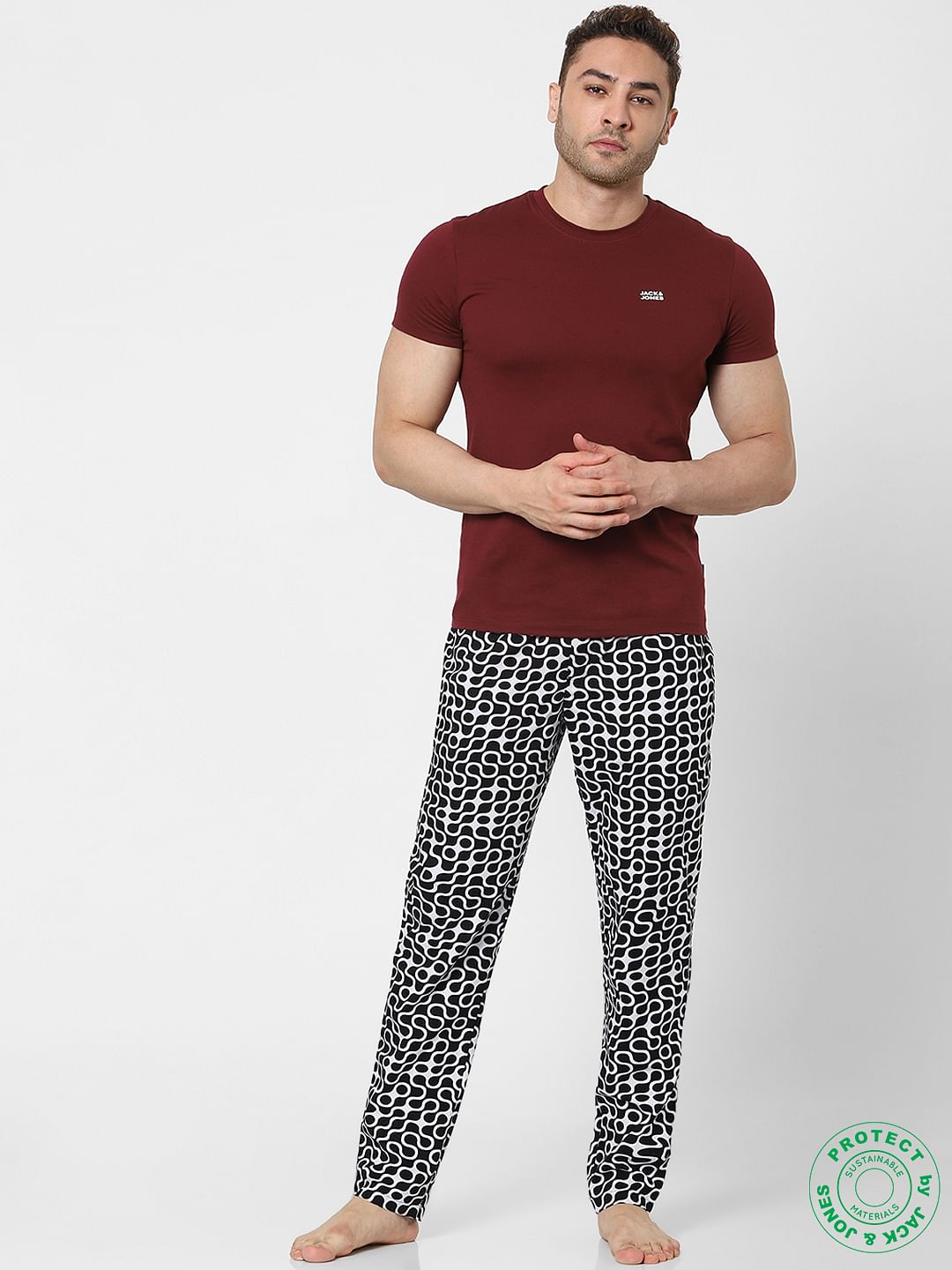 Black & White Mid Rise Abstract Pyjamas - S