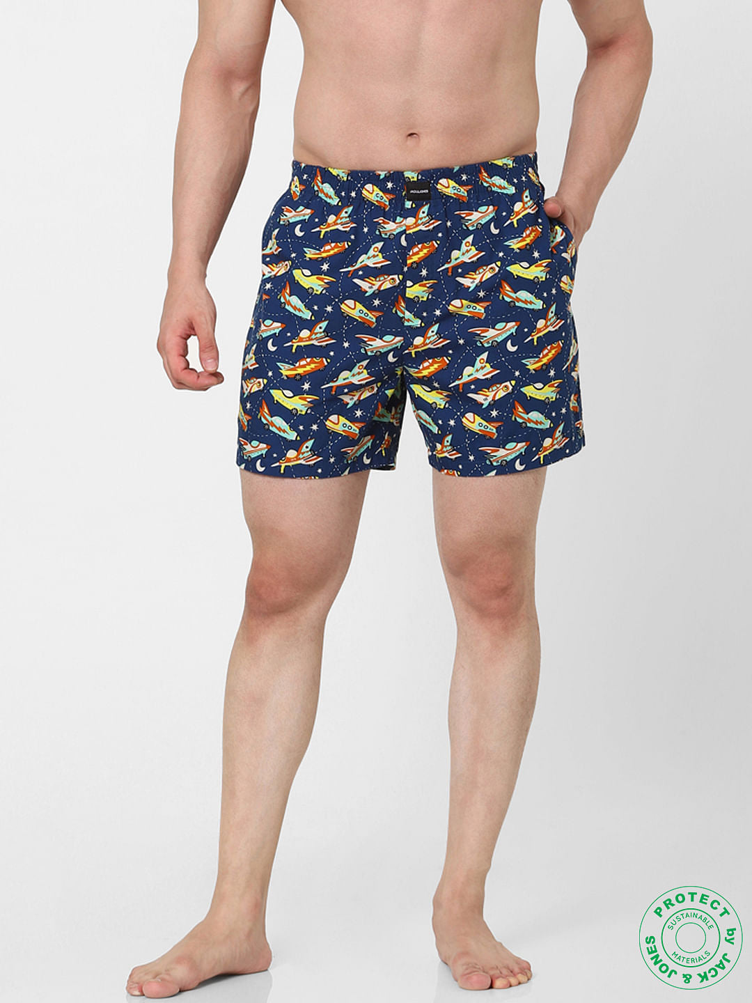 Blue Spaceship Print Boxers