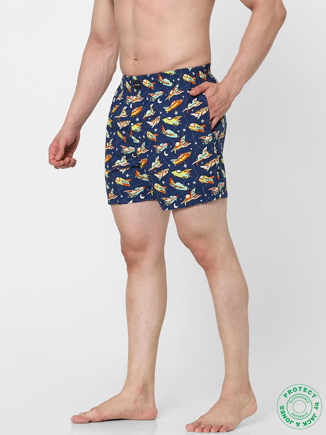 Blue Spaceship Print Boxers