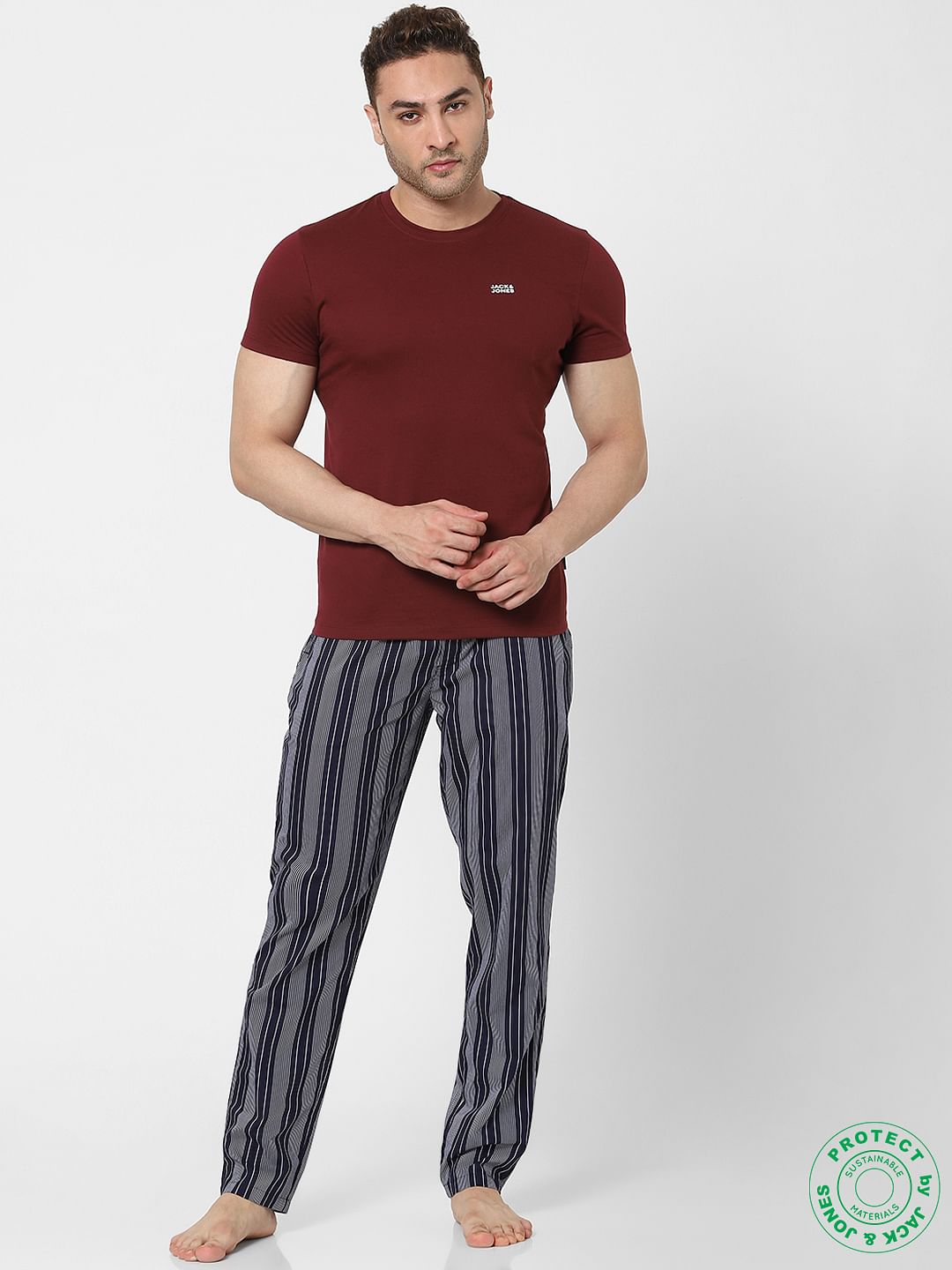 Blue Mid Rise Striped Pyjamas