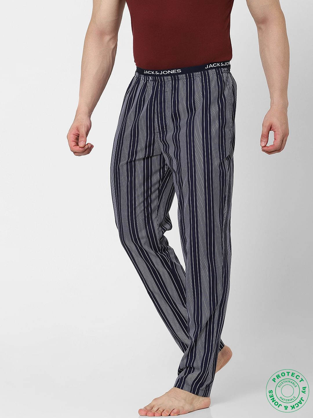Blue Mid Rise Striped Pyjamas