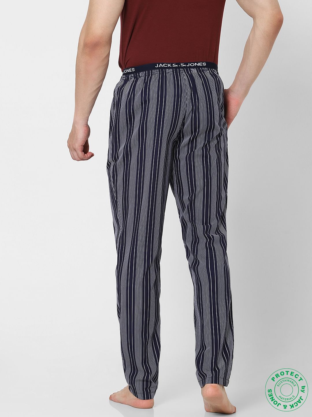 Blue Mid Rise Striped Pyjamas