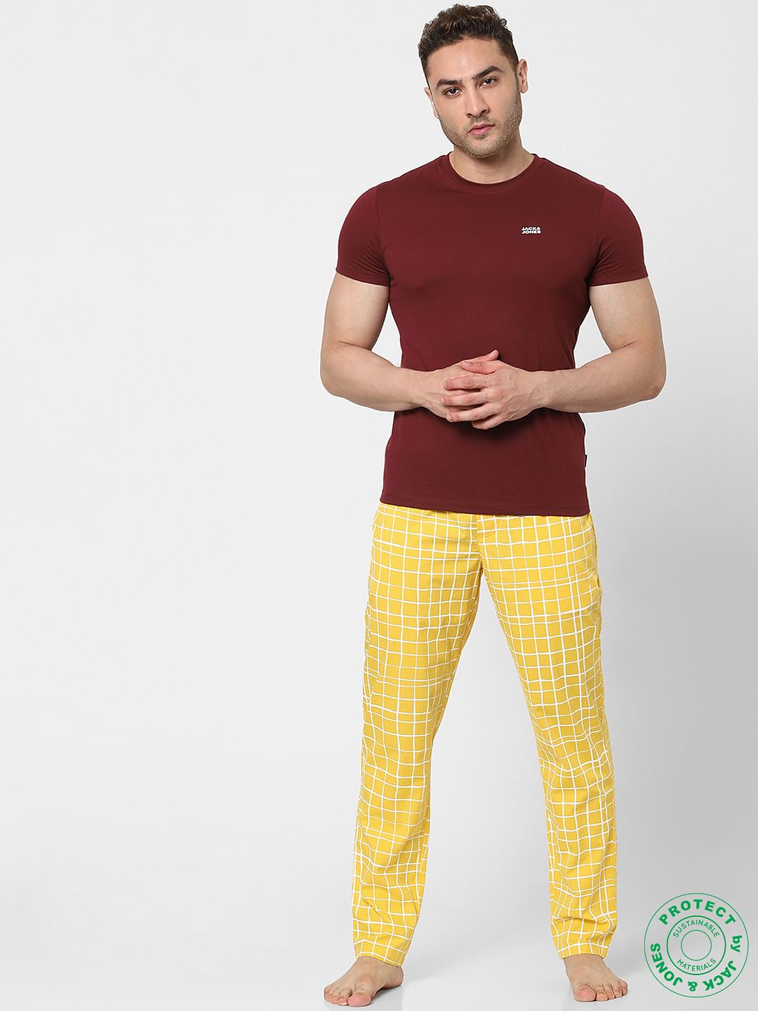 Yellow Mid Rise Check Pyjamas - S