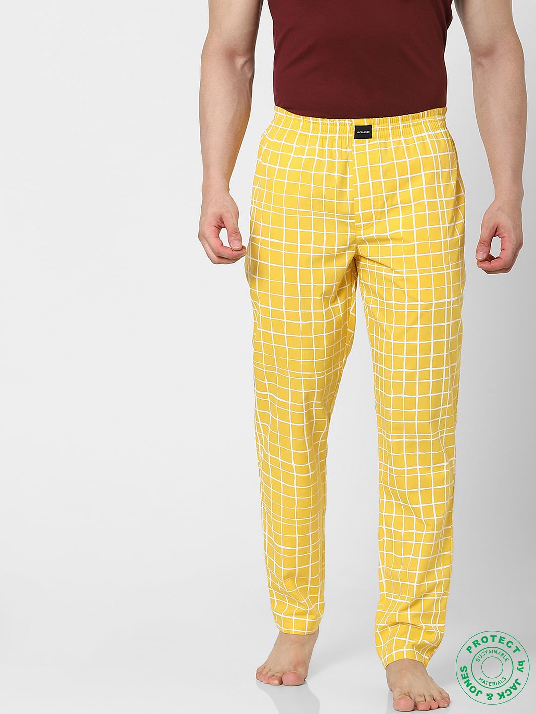 Yellow Mid Rise Check Pyjamas