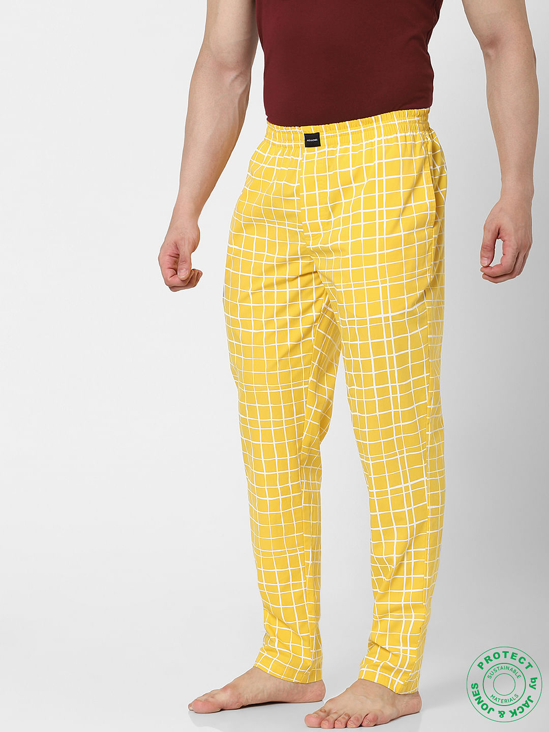Yellow Mid Rise Check Pyjamas