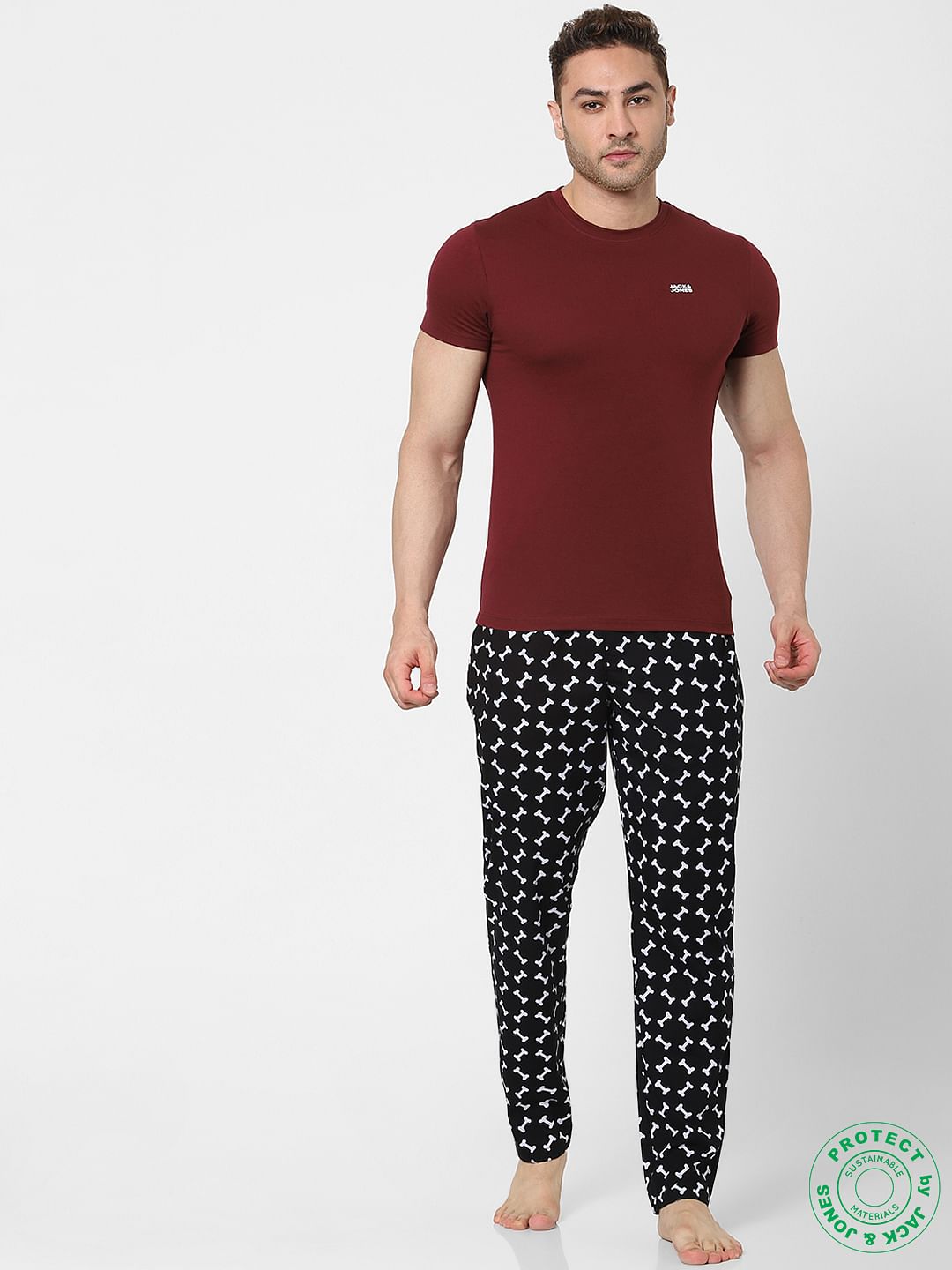 Black Mid Rise Printed Pyjamas