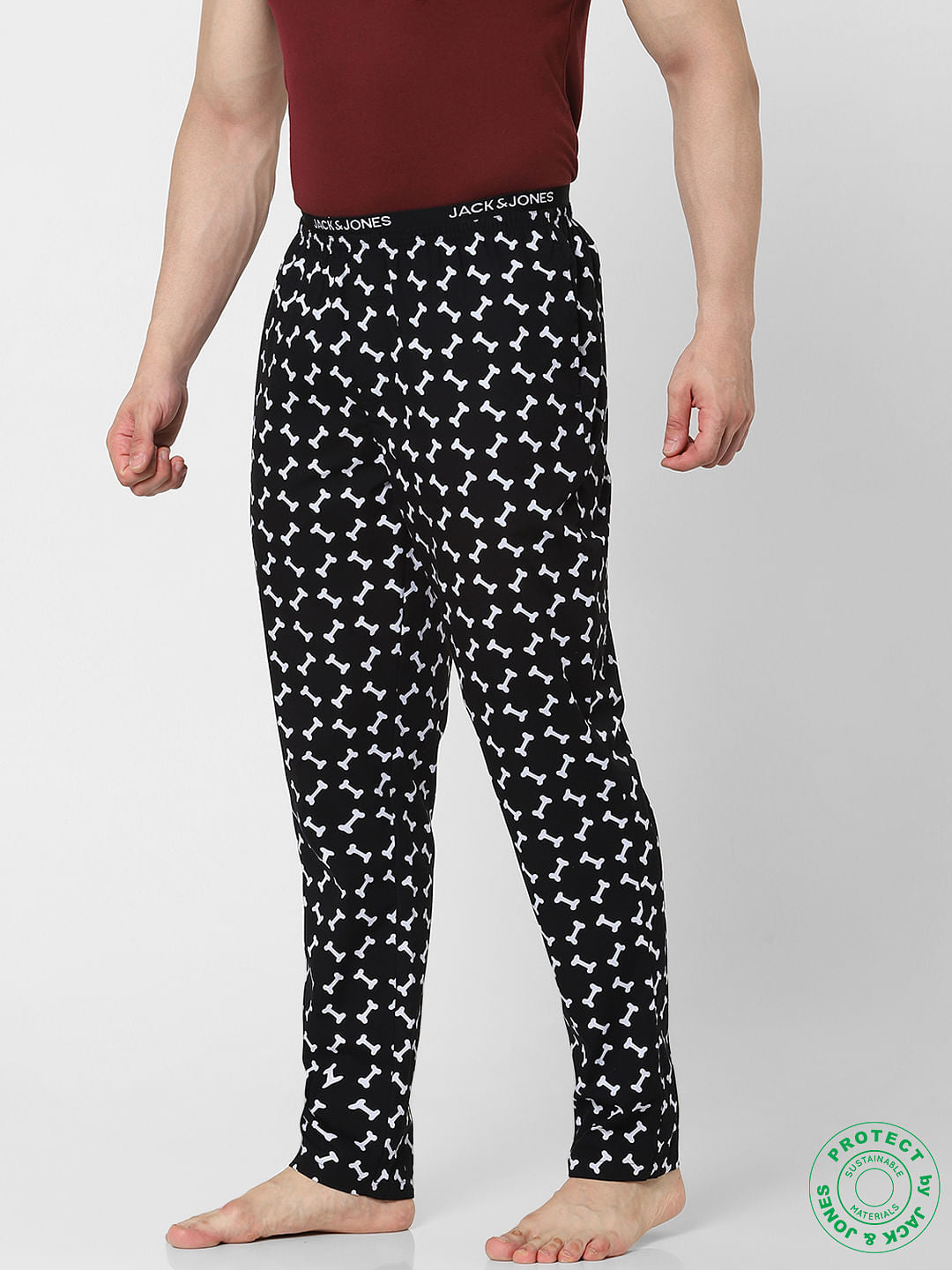 Black Mid Rise Printed Pyjamas