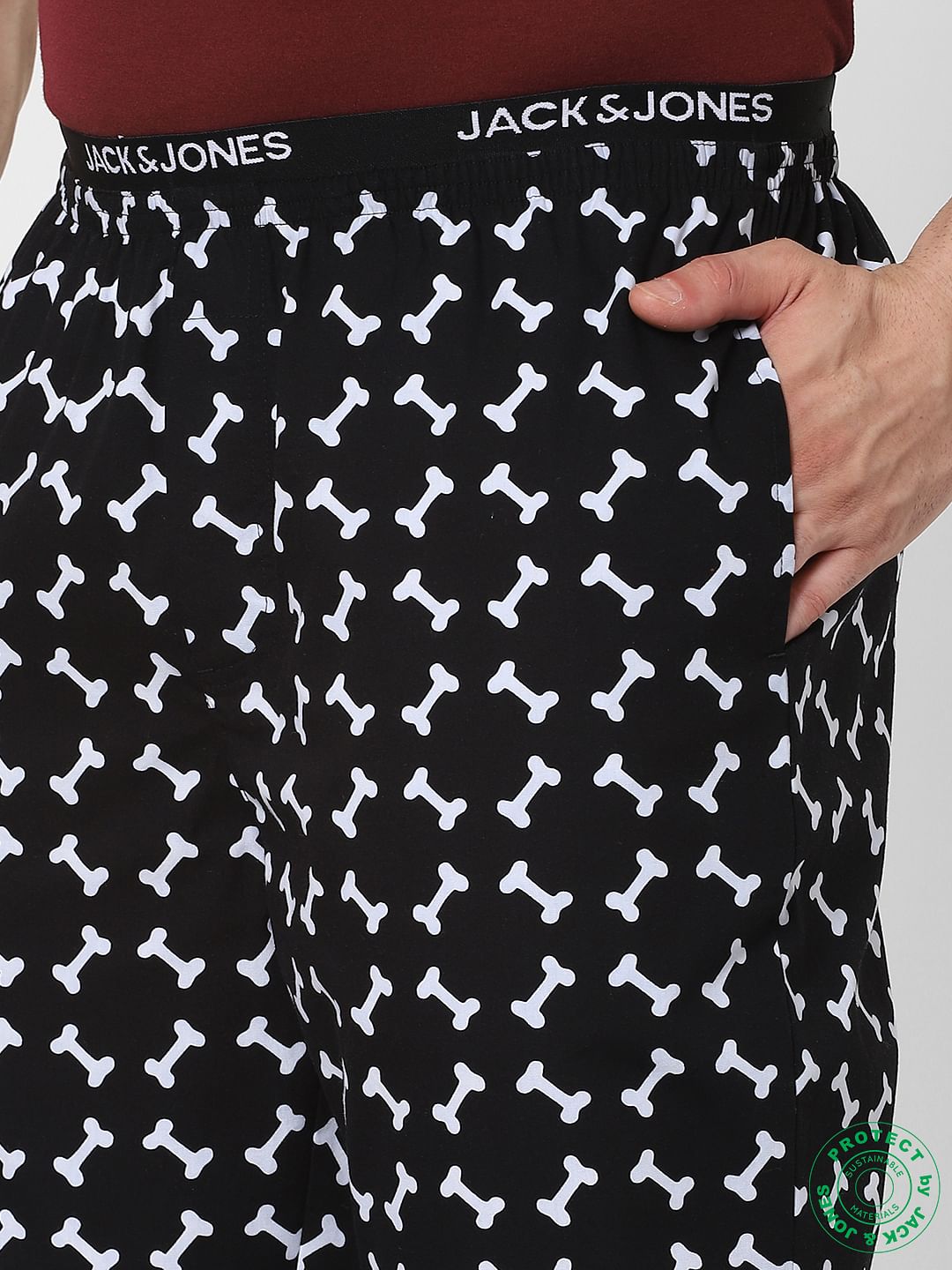 Black Mid Rise Printed Pyjamas