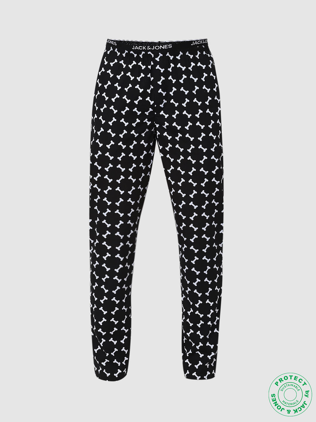 Black Mid Rise Printed Pyjamas