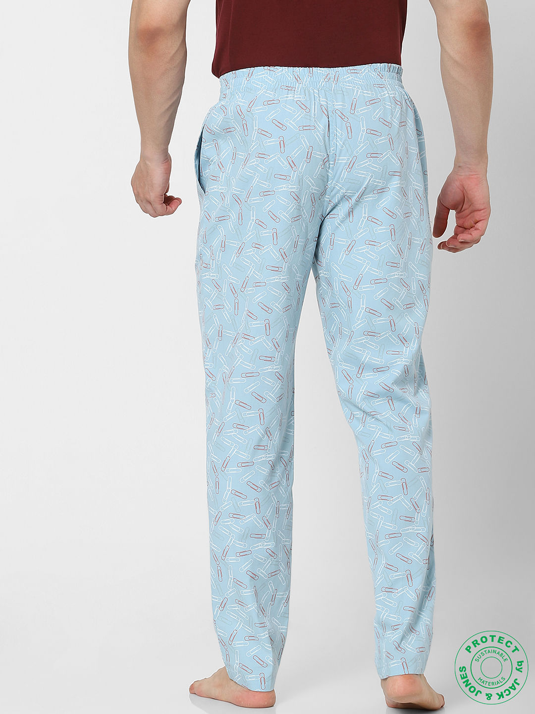 Blue Mid Rise Paper Clip Print Pyjamas
