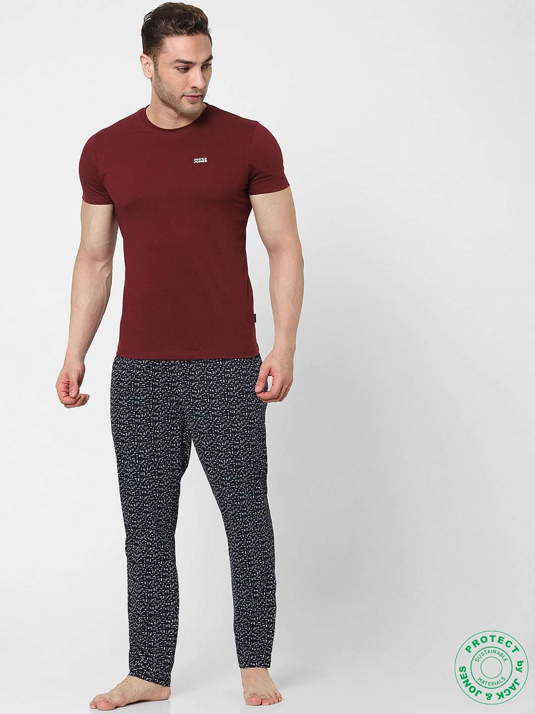 White Mid Rise Dotted Pyjamas - S