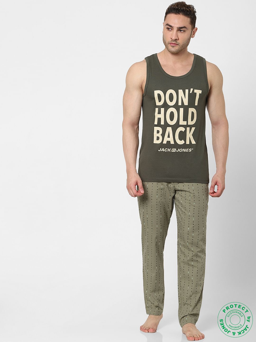 Green Mid Rise Logo Print Pyjamas