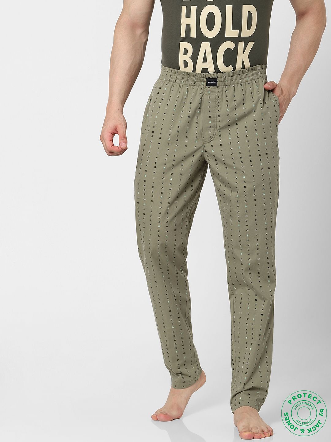 Green Mid Rise Logo Print Pyjamas