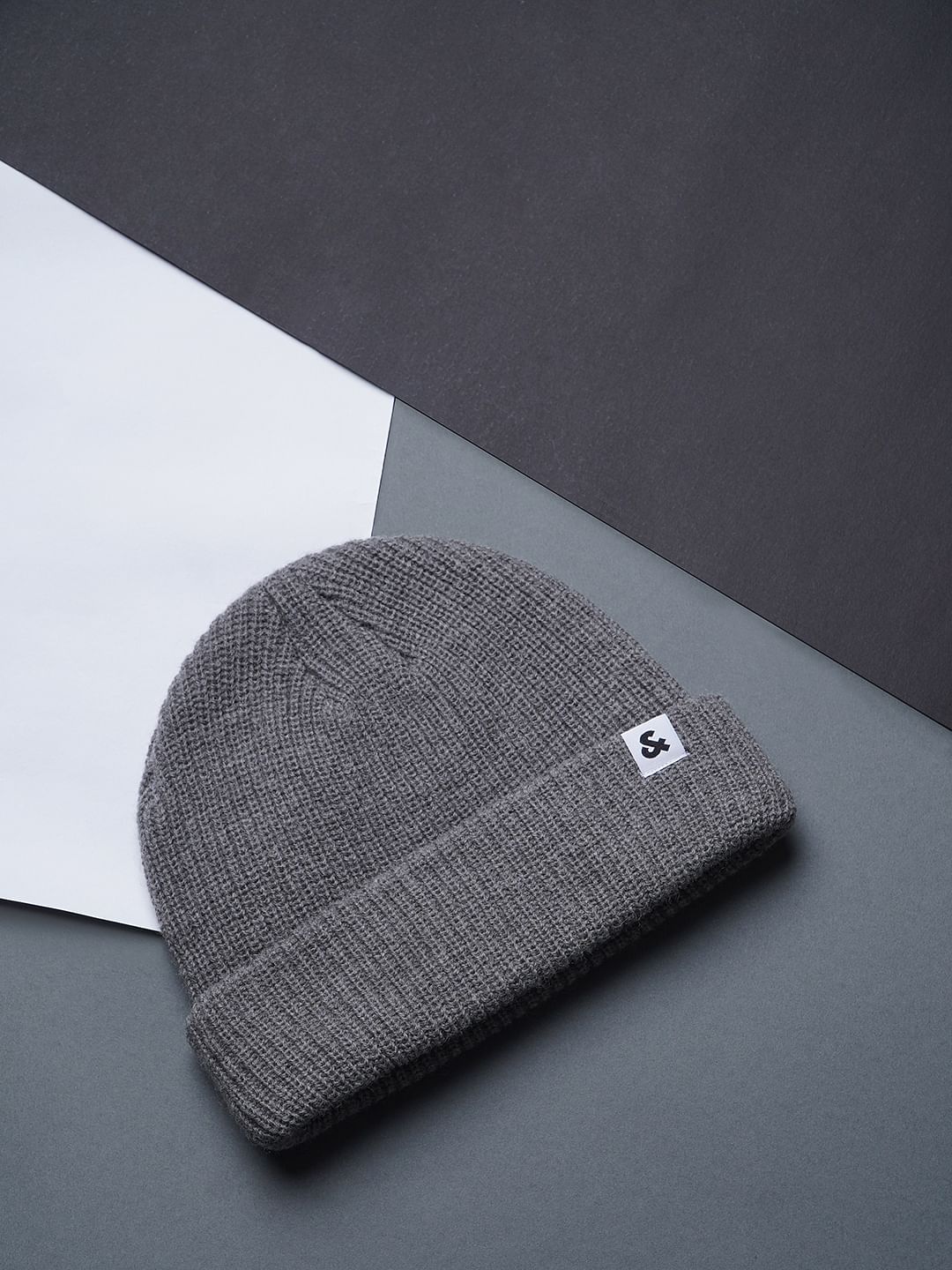 Grey Short Knit Beanie - ONE