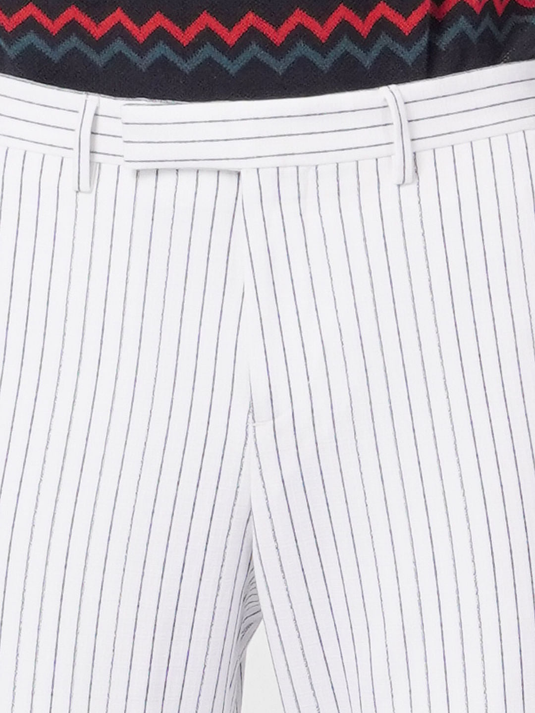 White Mid Rise Striped Pants