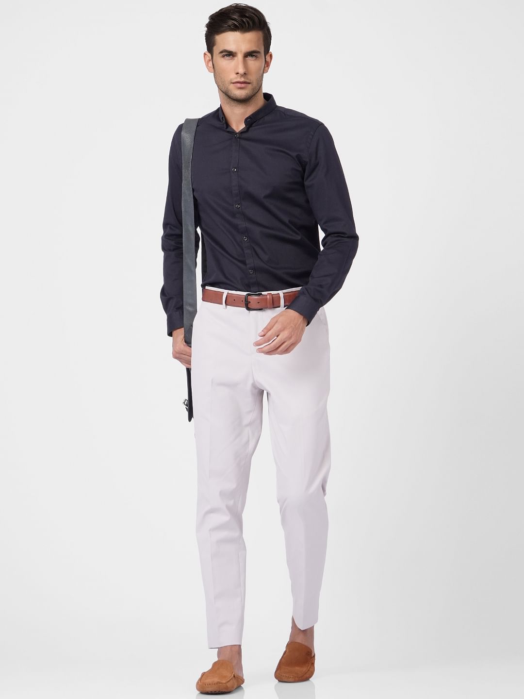 Grey Mid Rise Regular Fit Trousers - 46