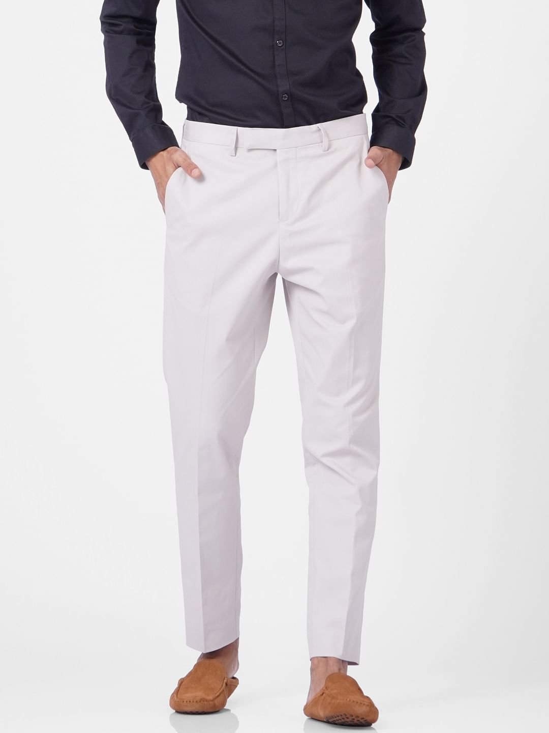 Grey Mid Rise Regular Fit Trousers