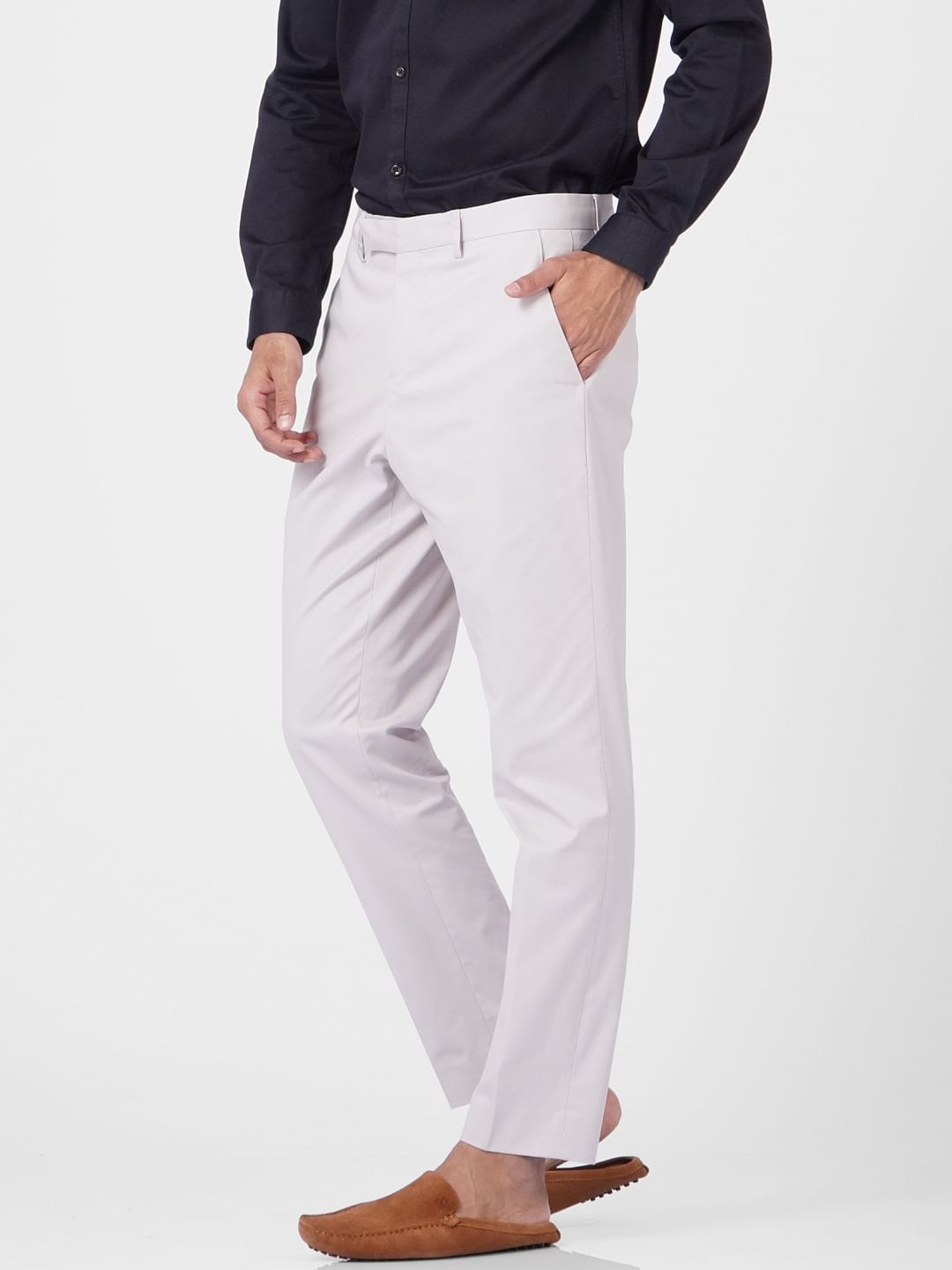 Grey Mid Rise Regular Fit Trousers