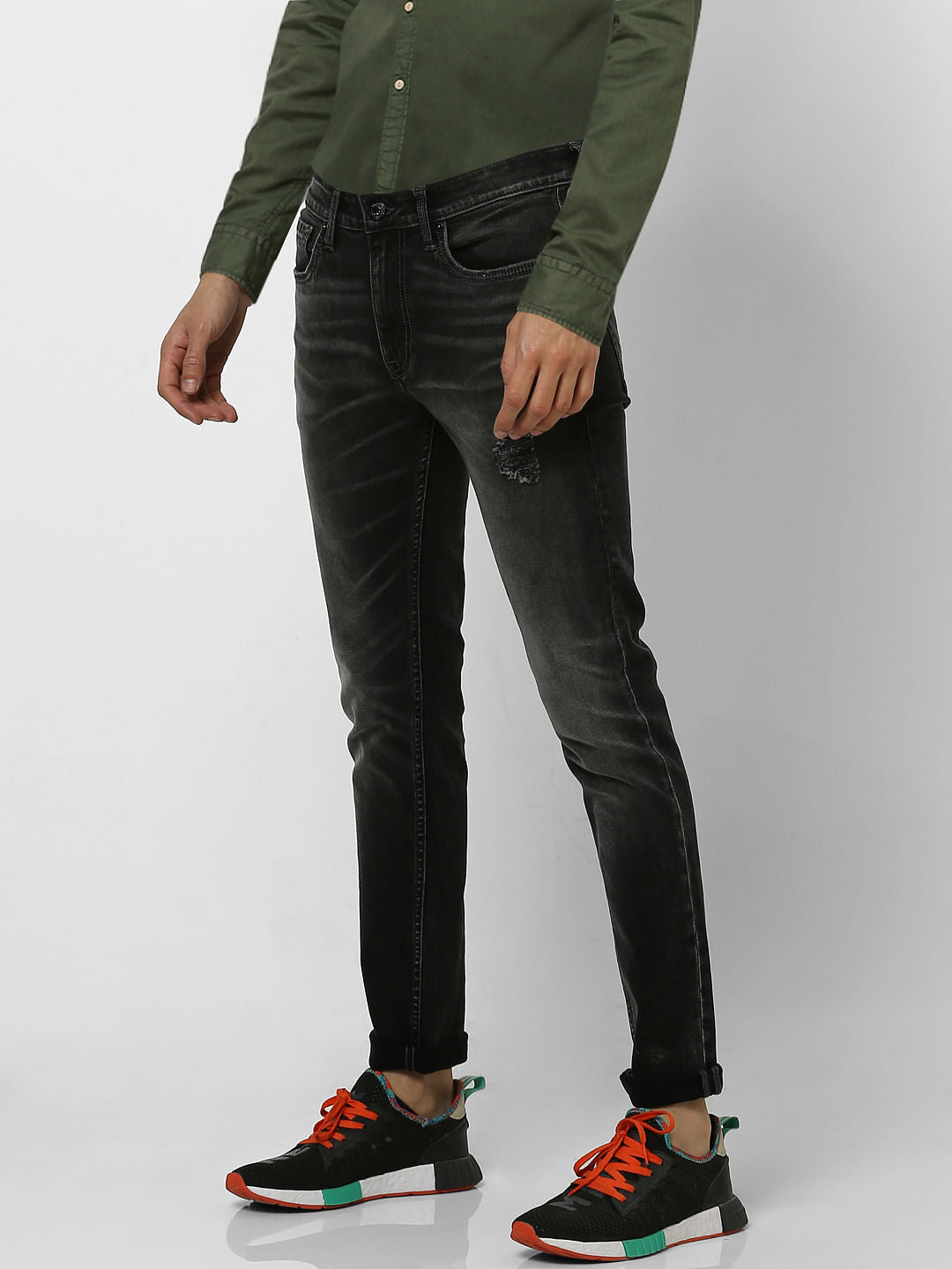 Black Low Rise Ben Distressed Skinny Fit Jeans