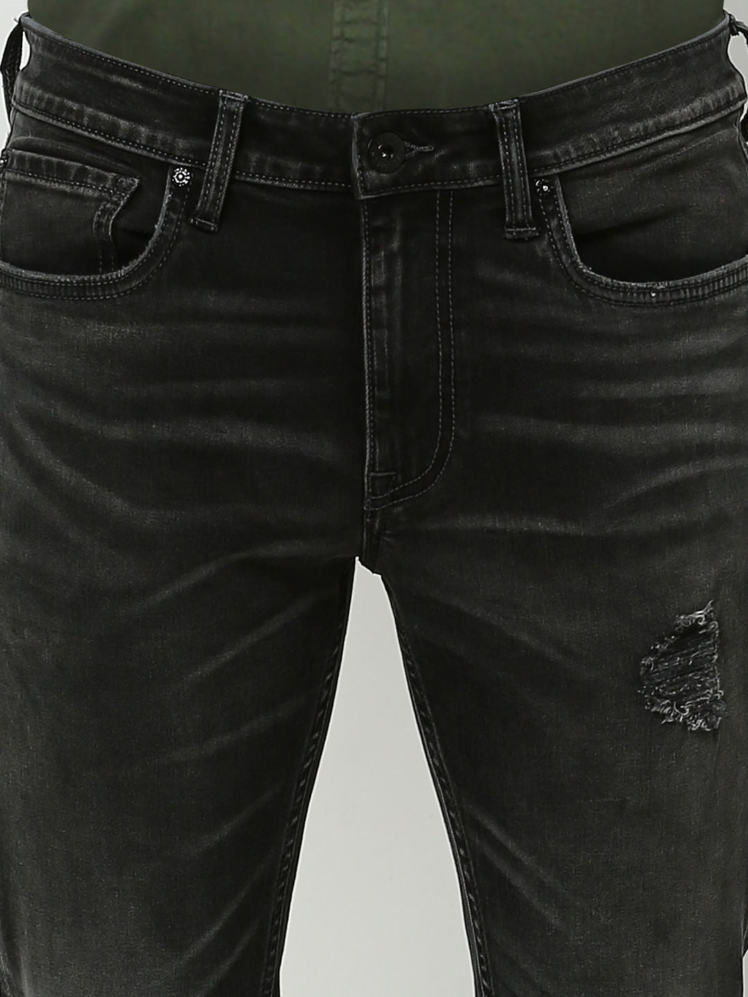 Black Low Rise Ben Distressed Skinny Fit Jeans