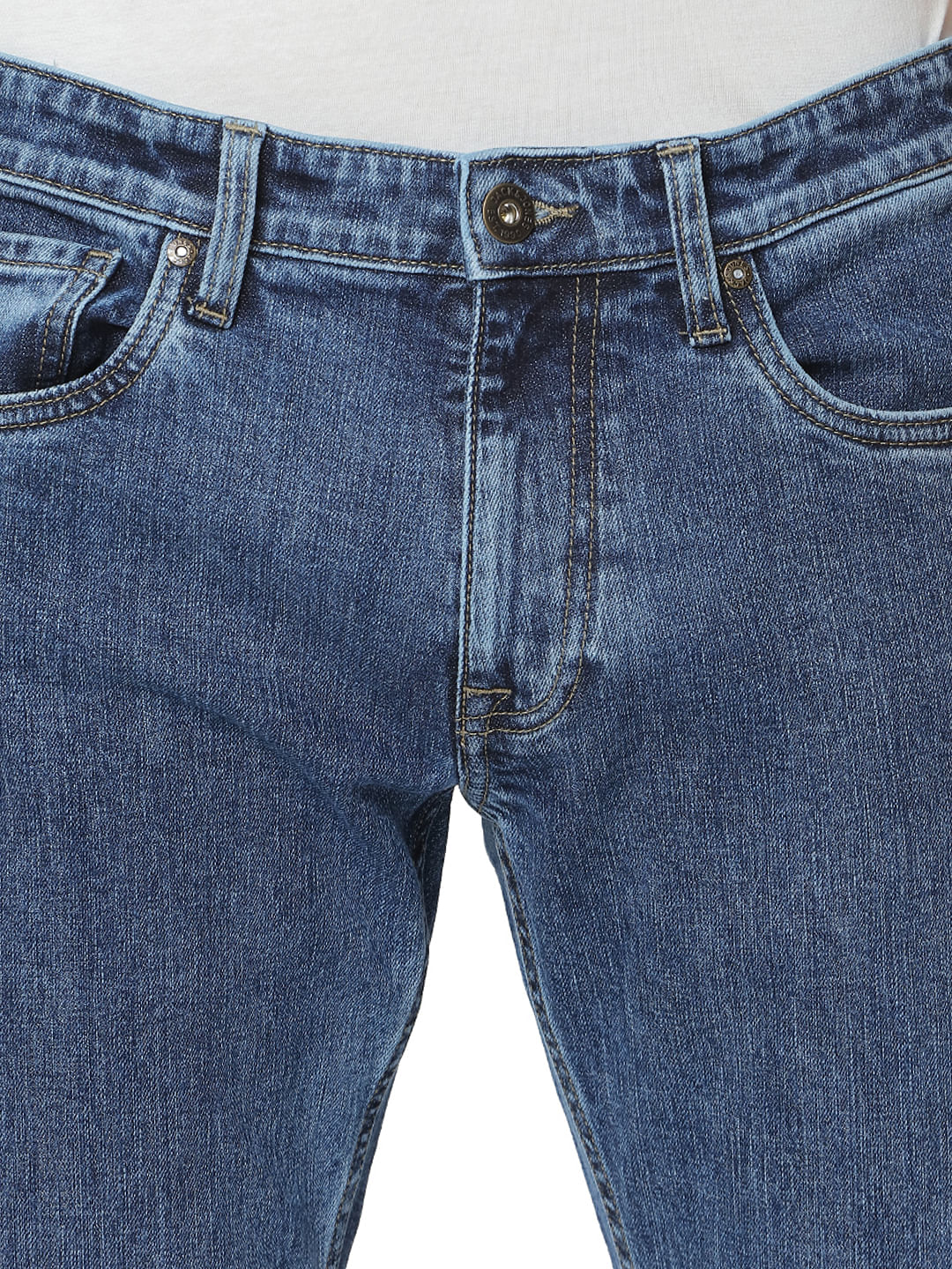 Blue Low Rise Clark Washed Regular Fit Jeans