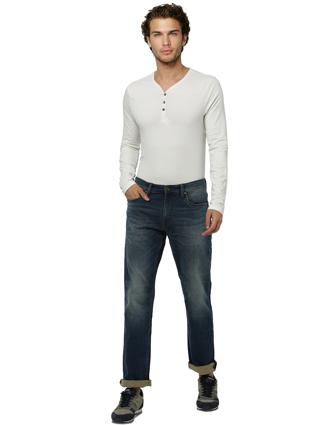 Dark Blue Low Rise Clark Washed Regular Fit Jeans - 28/30