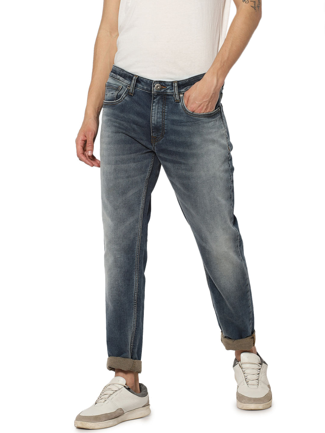 Blue Low Rise Glenn Washed Slim Fit Jeans