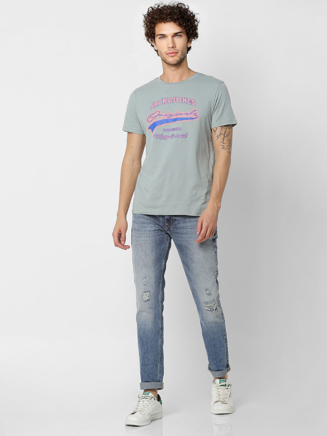 Blue Low Rise Glenn Distressed Slim Fit Jeans - 28/30