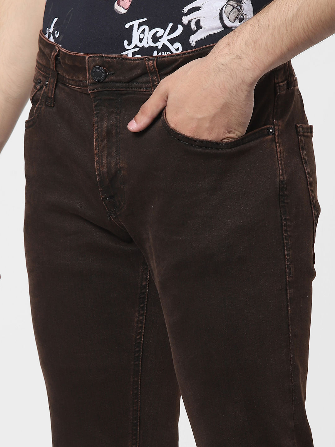 Brown Mid Rise Clark Regular Fit Jeans