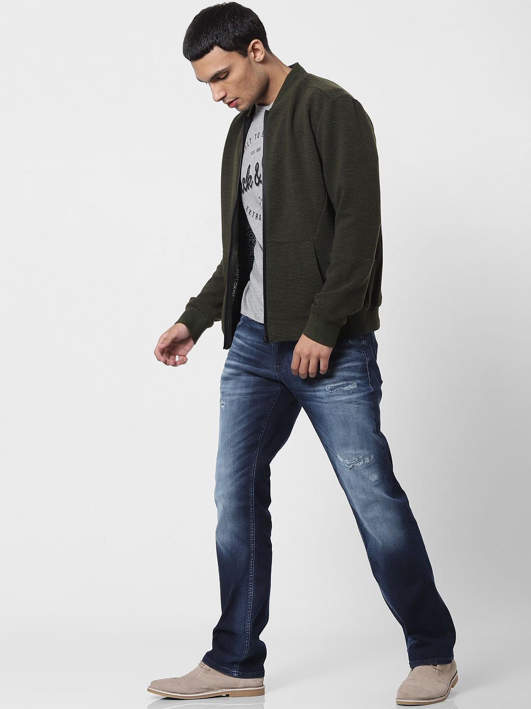 Blue Mid Rise Clark Regular Fit Ripped Jeans - 28/30