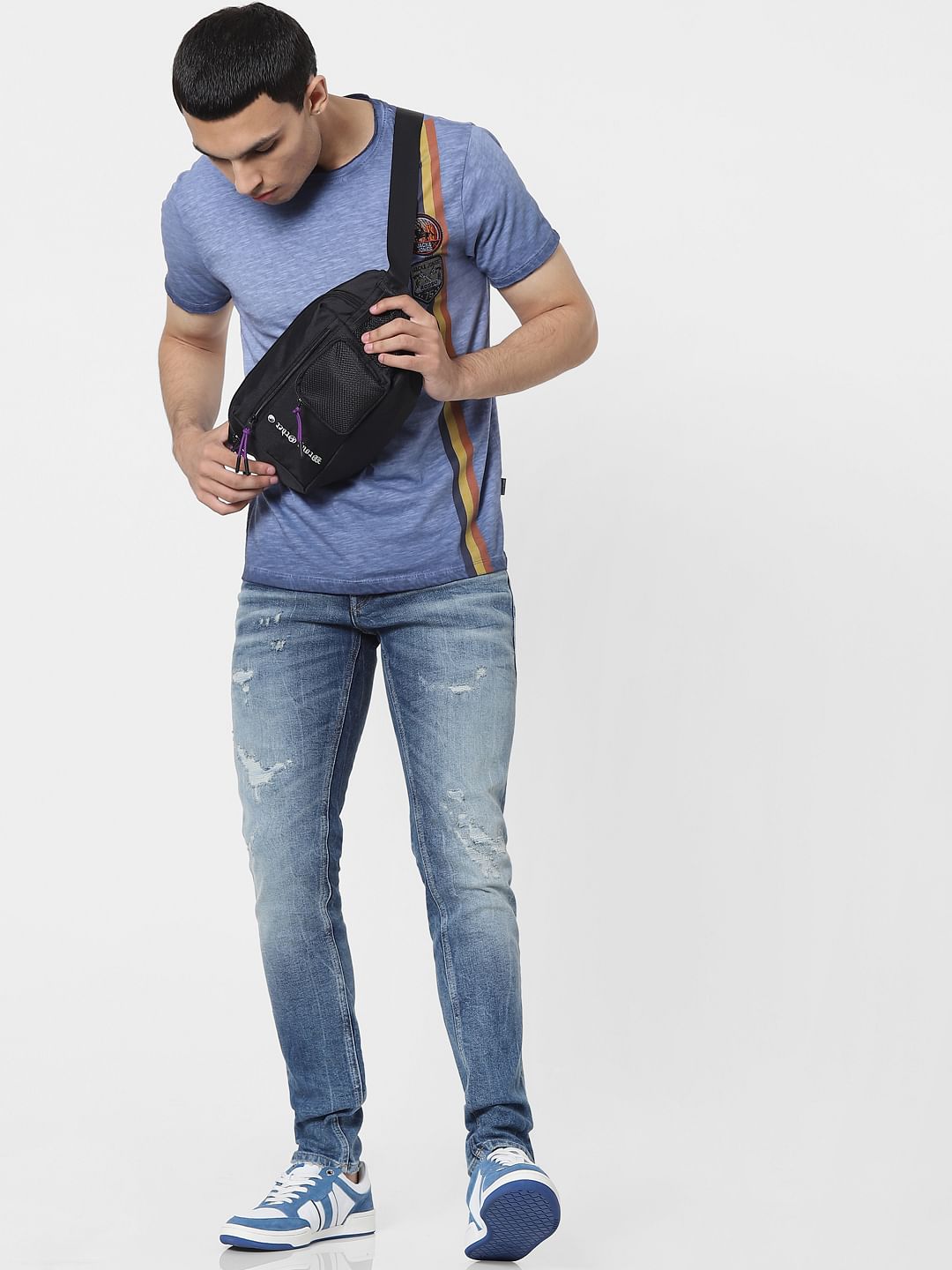 Blue Low Rise Glenn Ripped Slim Jeans