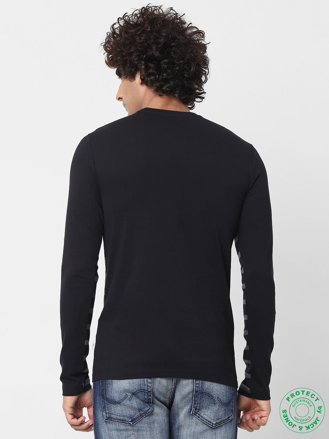 Black Crew Neck Full Sleeves Striped T-shirt
