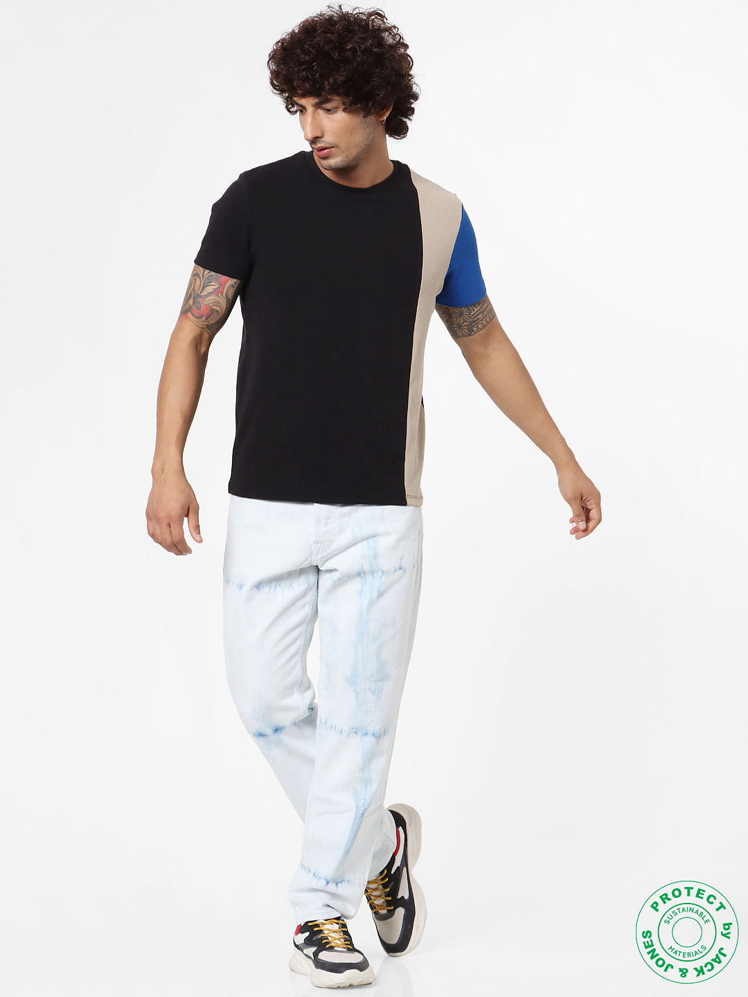 Black Crew Neck Colourblocked T-shirt