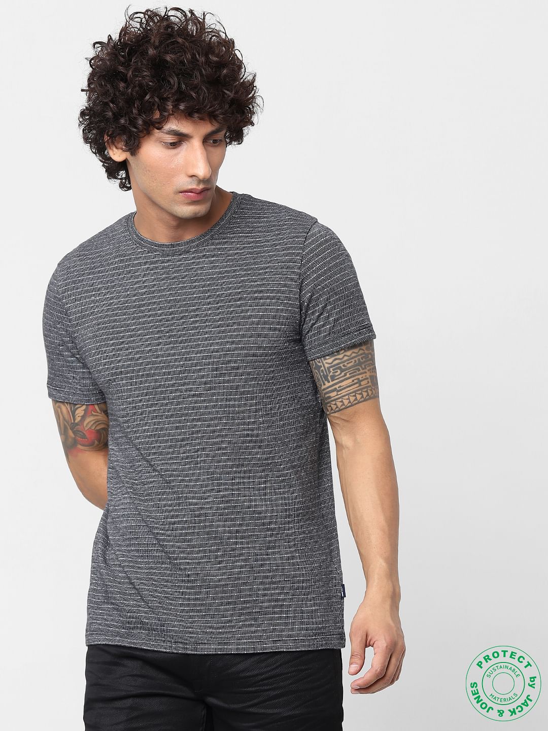 Black Jaquard Striped T-shirt